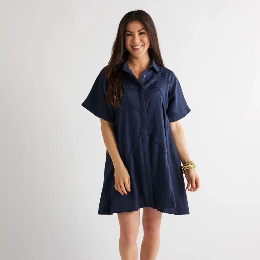 Navy Blue Women's Button Down Dress BRAND NEW - Caryn Lawn 100% Cotton
